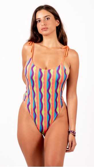GIA ondulato scuro costume da bagno intero double face